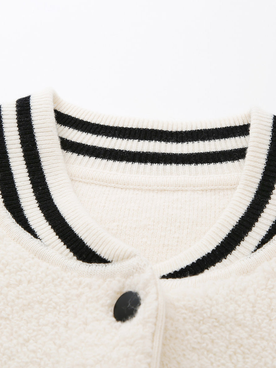 COMOBOCA 100% Wool Women's Striped Ribbing Jacket