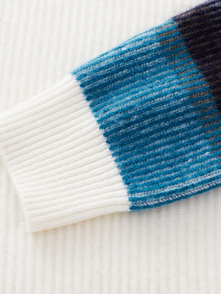 COMOBOCA 100% Cashmere Women's Striped Round Neck Sweater