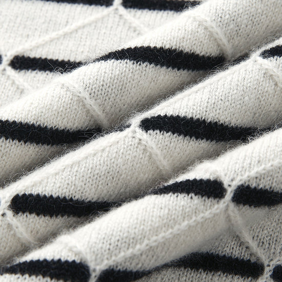 COMOBOCA 100% Cashmere Women's Striped Round Neck Knit Sweater