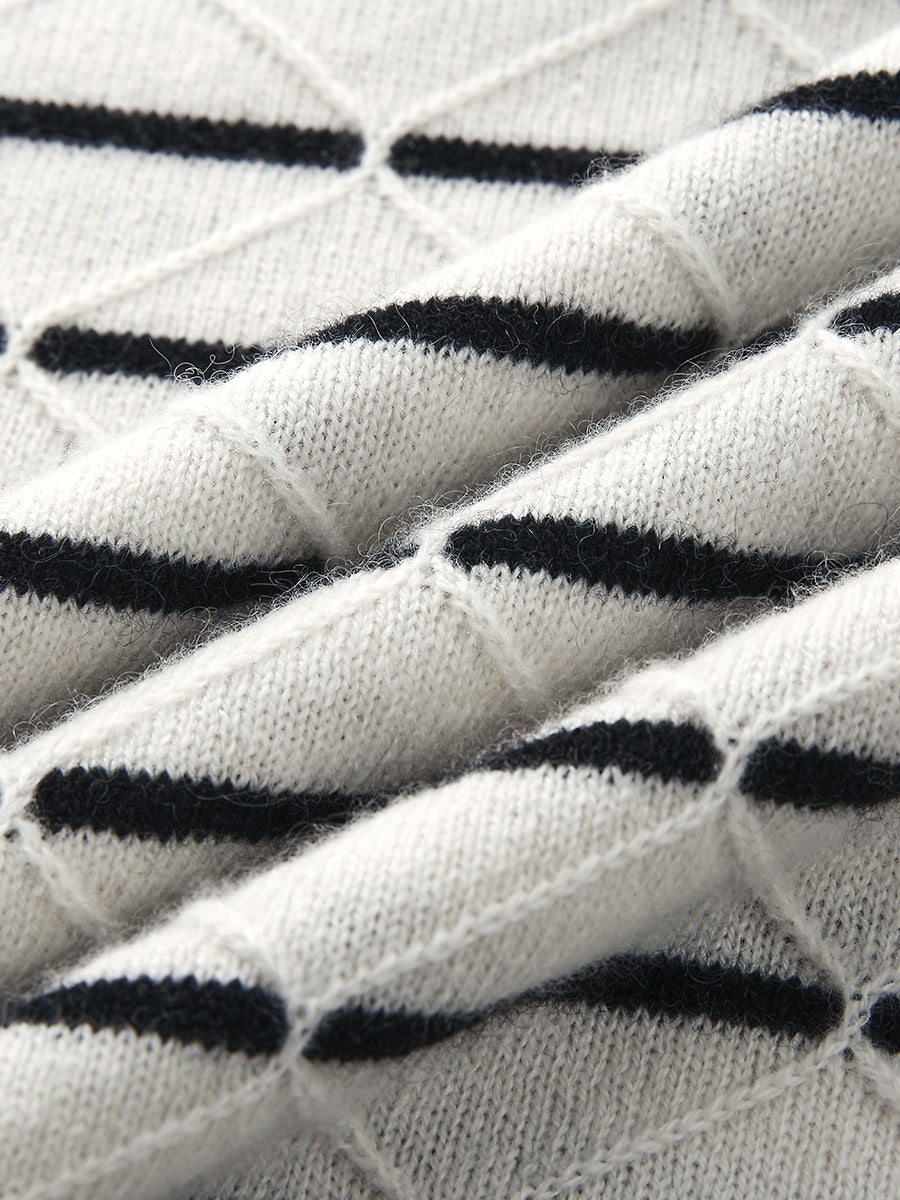 COMOBOCA 100% Cashmere Women's Striped Round Neck Knit Sweater