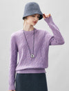 COMOBOCA Purple 100% Cashmere Women's Cable Round Neck Knit Sweater