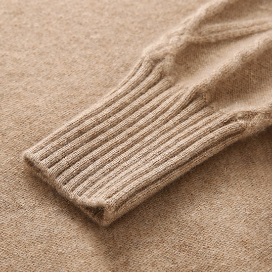 COMOBOCA 100% Cashmere Women's Cable Knit Mock Neck Sweater