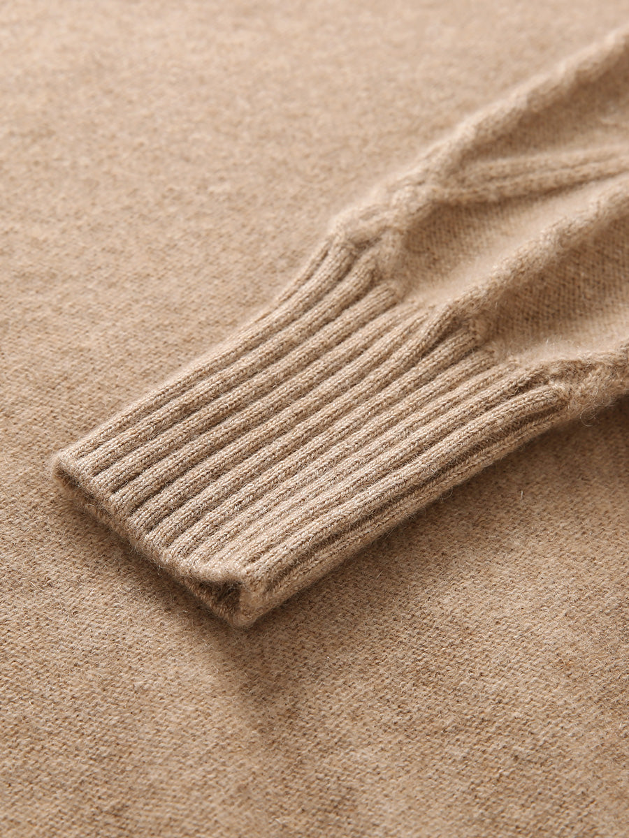 COMOBOCA 100% Cashmere Women's Cable Knit Mock Neck Sweater