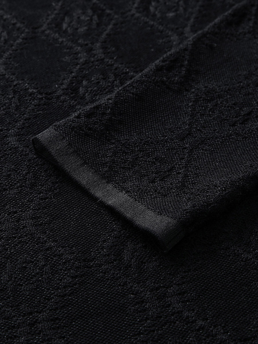 COMOBOCA Women's Textured Sheer Knit Round Neck Sweater