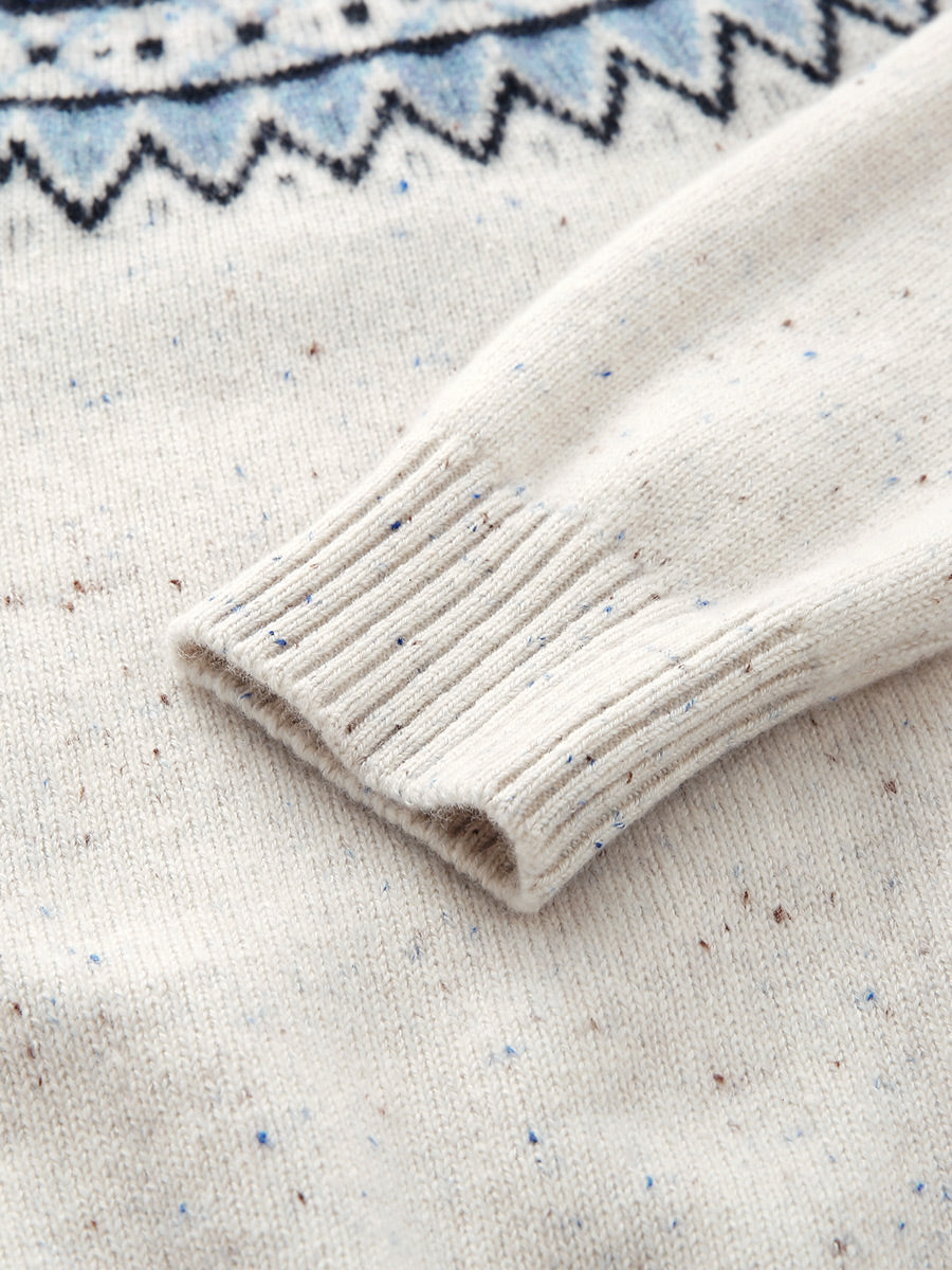 COMOBOCA 100% Cashmere Women's Fair Isle Mock Neck Sweater