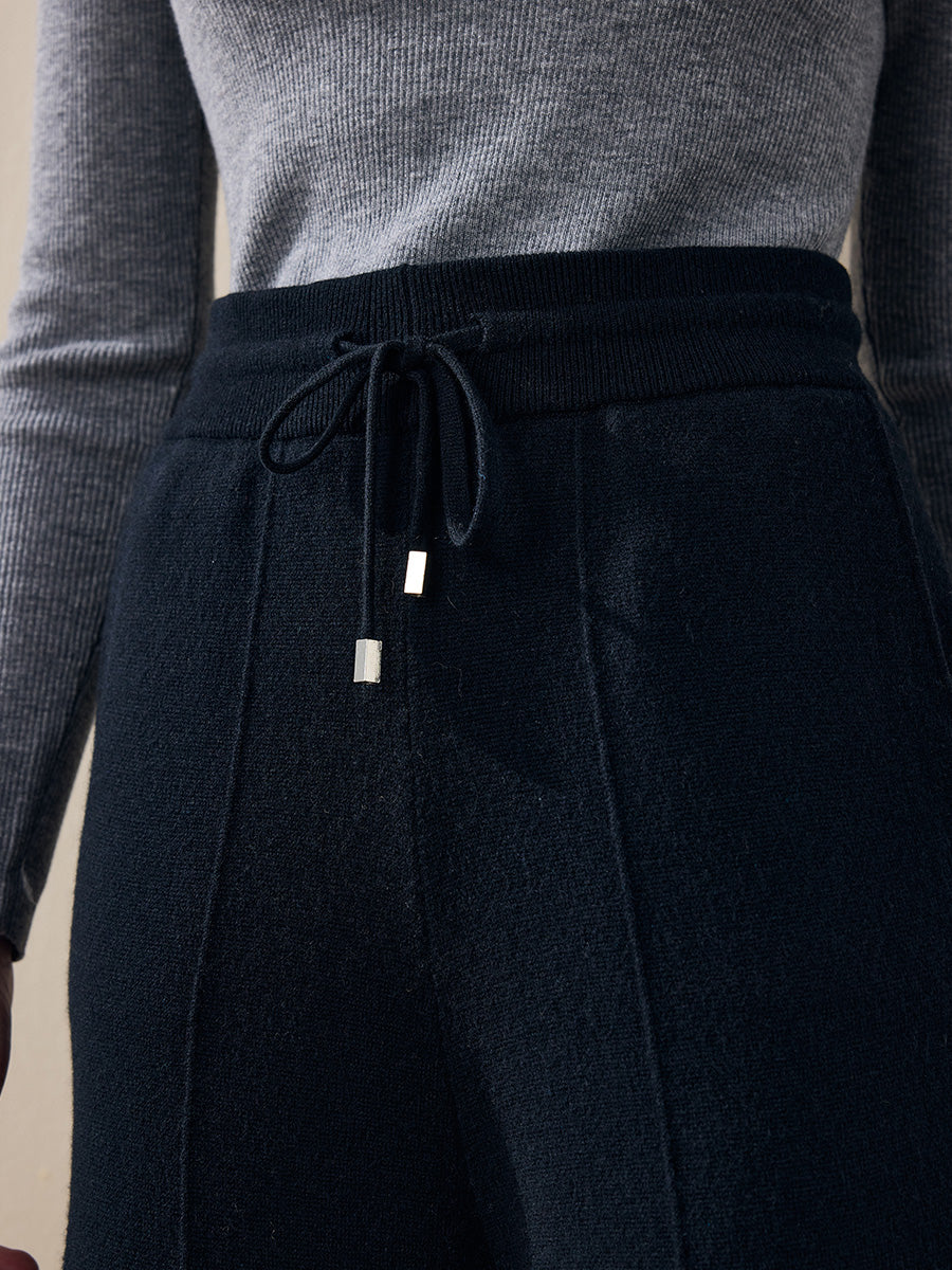 COMOBOCA 100% Wool Women's Wide Leg Pants with Drawstring