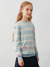 COMOBOCA 100% Wool Kids' Striped Heart Round Neck Sweater