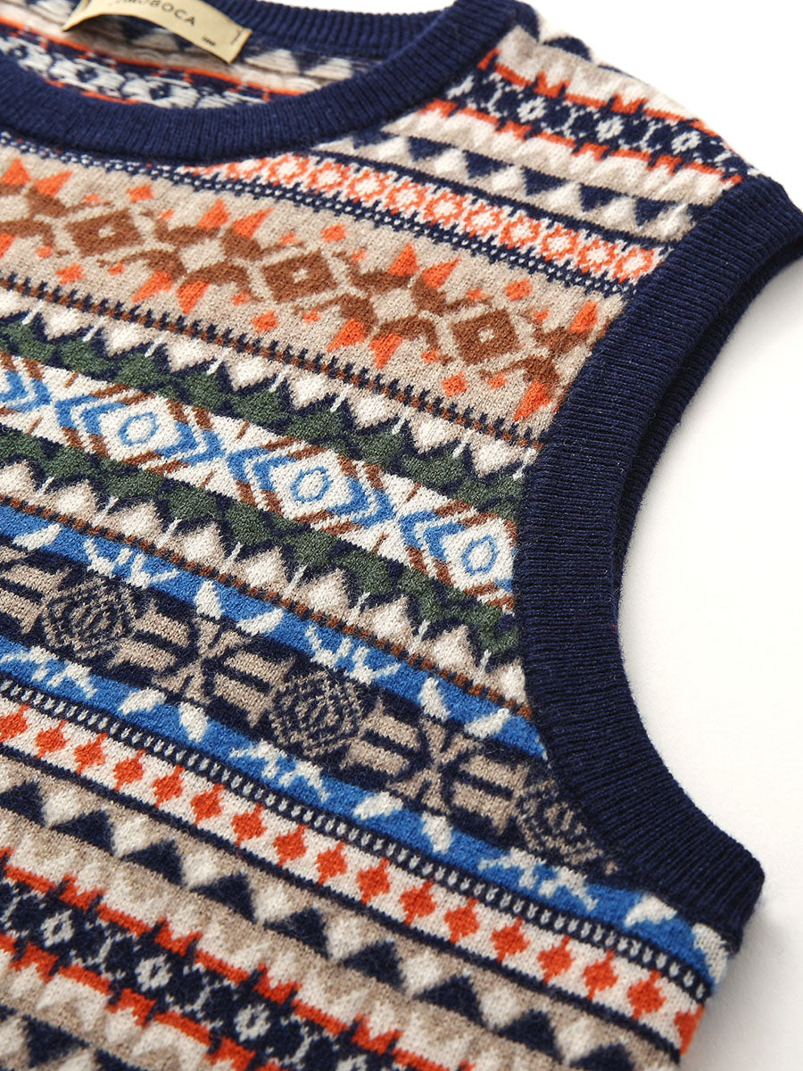COMOBOCA 100% Wool Women's Fair Isle Knit Vest
