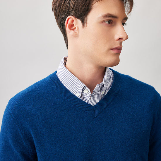 COMOBOCA 100% Cashmere Men's V-Neck Sweater