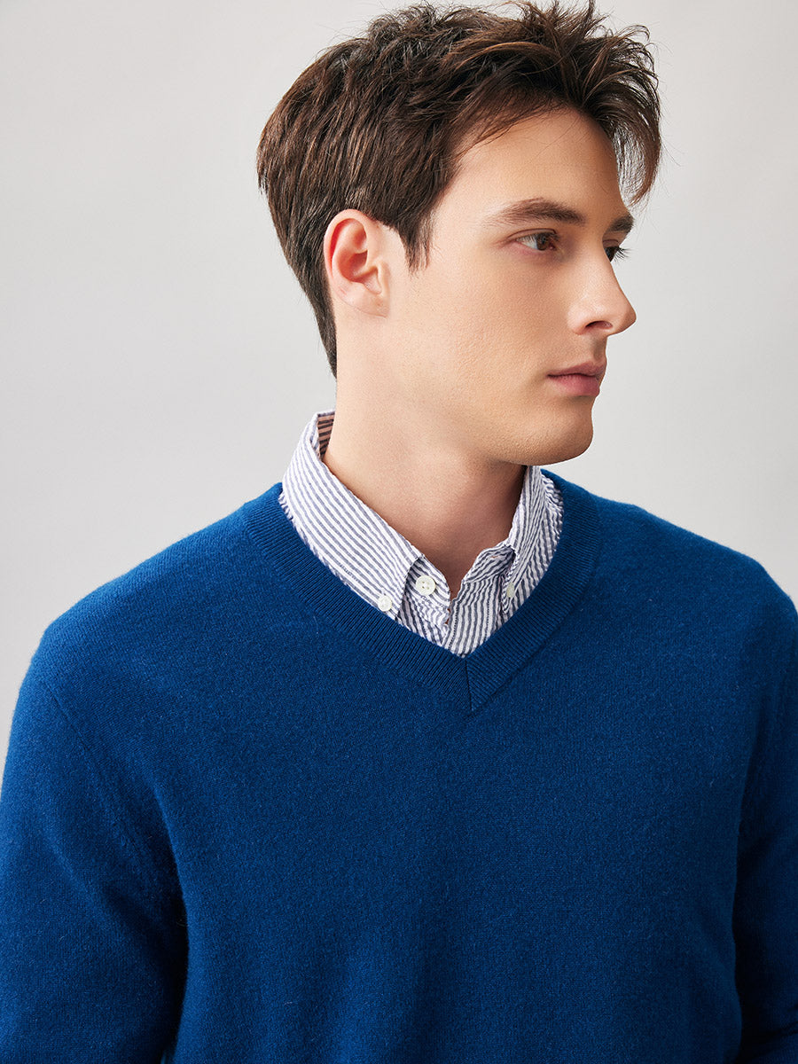 COMOBOCA 100% Cashmere Men's V-Neck Sweater