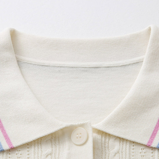 COMOBOCA Women's Cable Color Trimmed Knit Polo T-Shirt