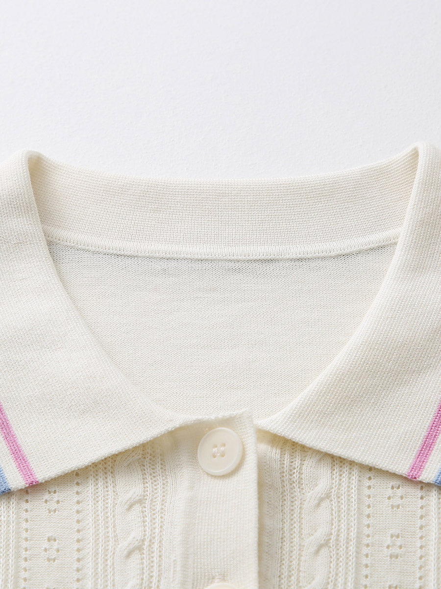 COMOBOCA Women's Cable Color Trimmed Knit Polo T-Shirt