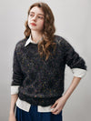 COMOBOCA Women's Speckled Lace Knit Round Neck Sweater