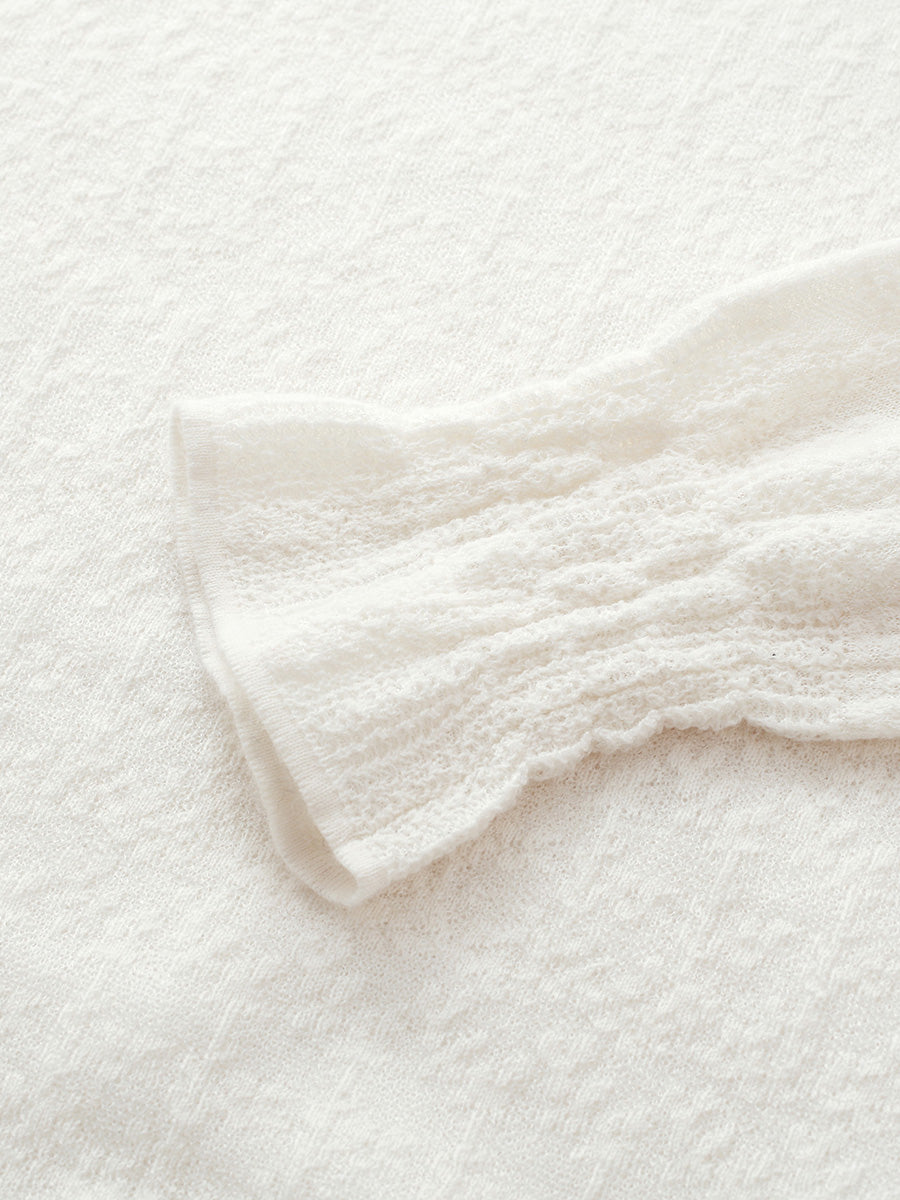 COMOBOCA 100% Wool Women's Ruffled Mock Neck Knit Sweater