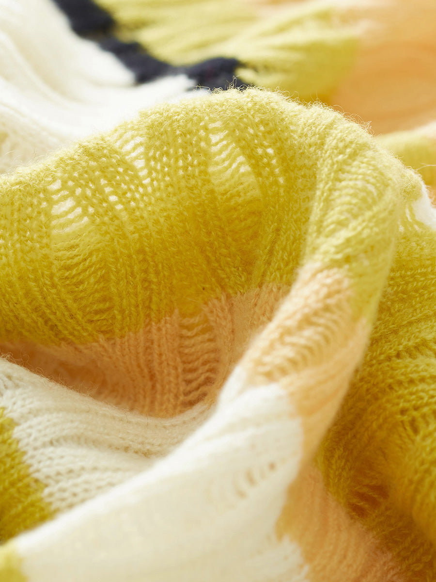 COMOBOCA 100% Cashmere Women's Striped V-Neck Knit Sweater