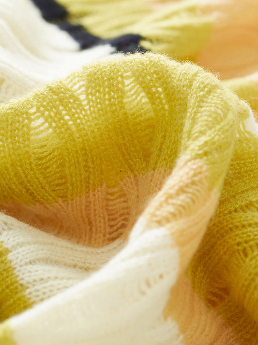 COMOBOCA 100% Cashmere Women's Striped V-Neck Knit Sweater