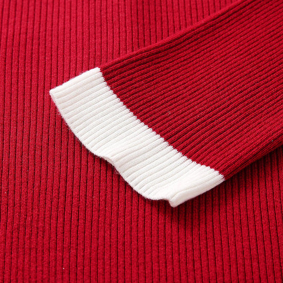 COMOBOCA Women's Ribbed Contrast Trim Henley Knit Sweater