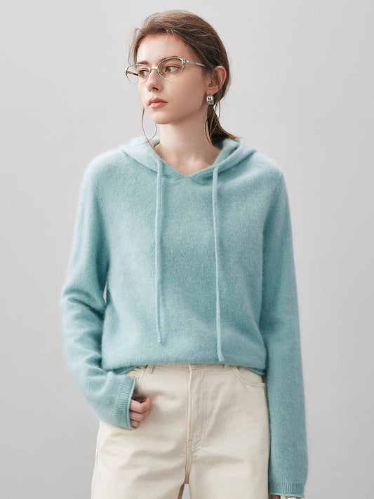 COMOBOCA Moonlight Green Women's Wool Fuzzy Hooded Sweater