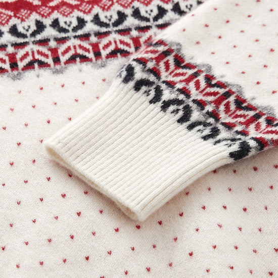 COMOBOCA 100% Cashmere Women's Fair Isle Reindeer Sweater