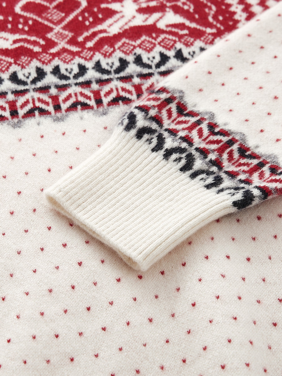 COMOBOCA 100% Cashmere Women's Fair Isle Reindeer Sweater