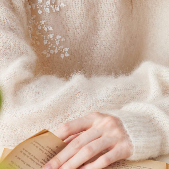 COMOBOCA Women's Mohair Embroidered Floral Sweater