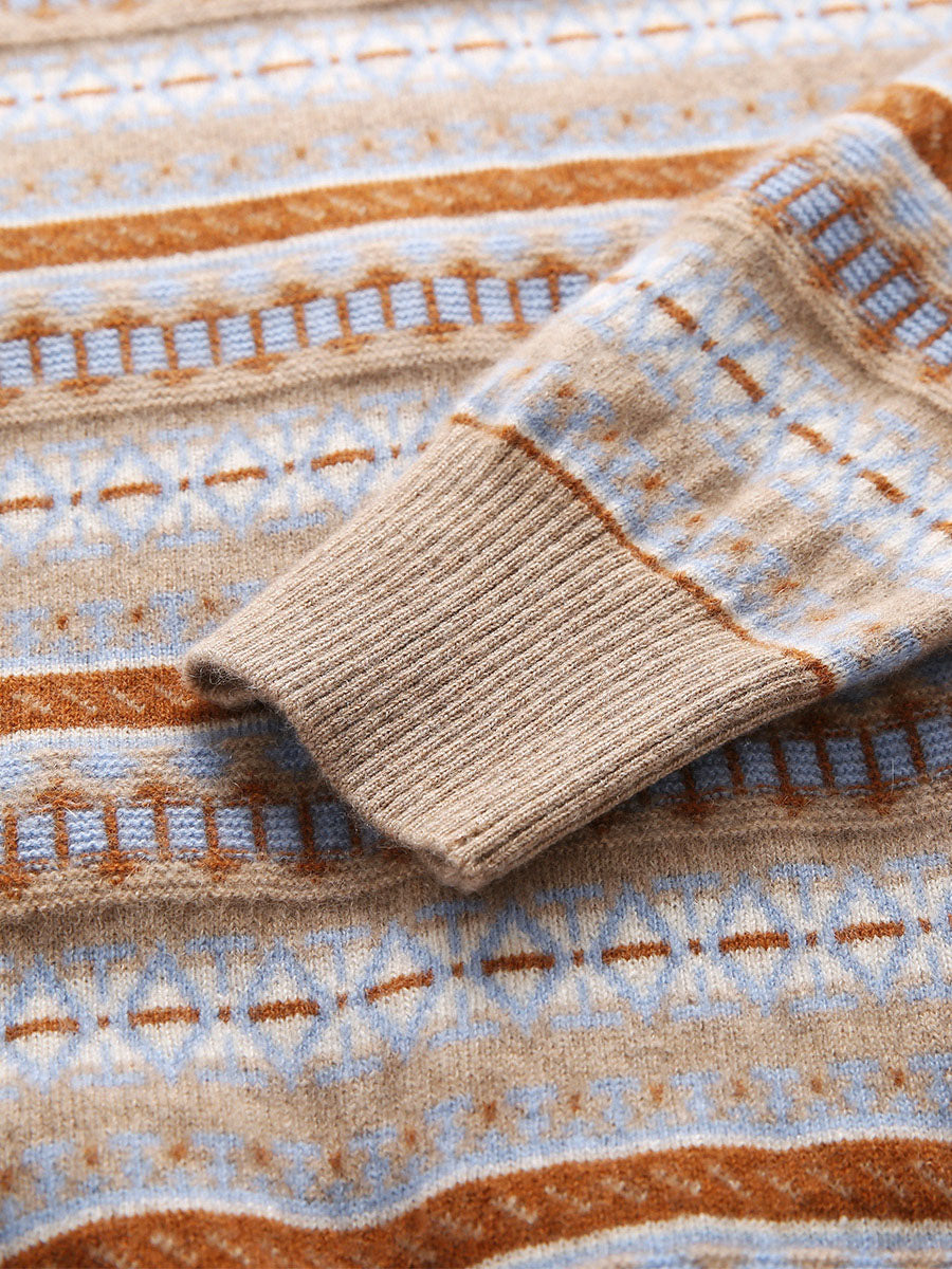 COMOBOCA 100% Cashmere Women's Fair Isle Double Zip Cardigan