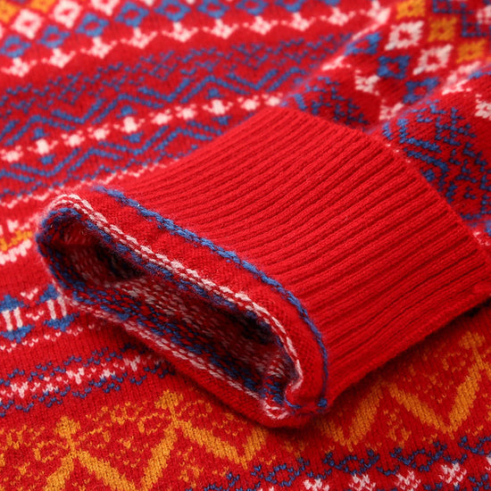 COMOBOCA 100% Wool Women's Fair Isle Patterned Cardigan