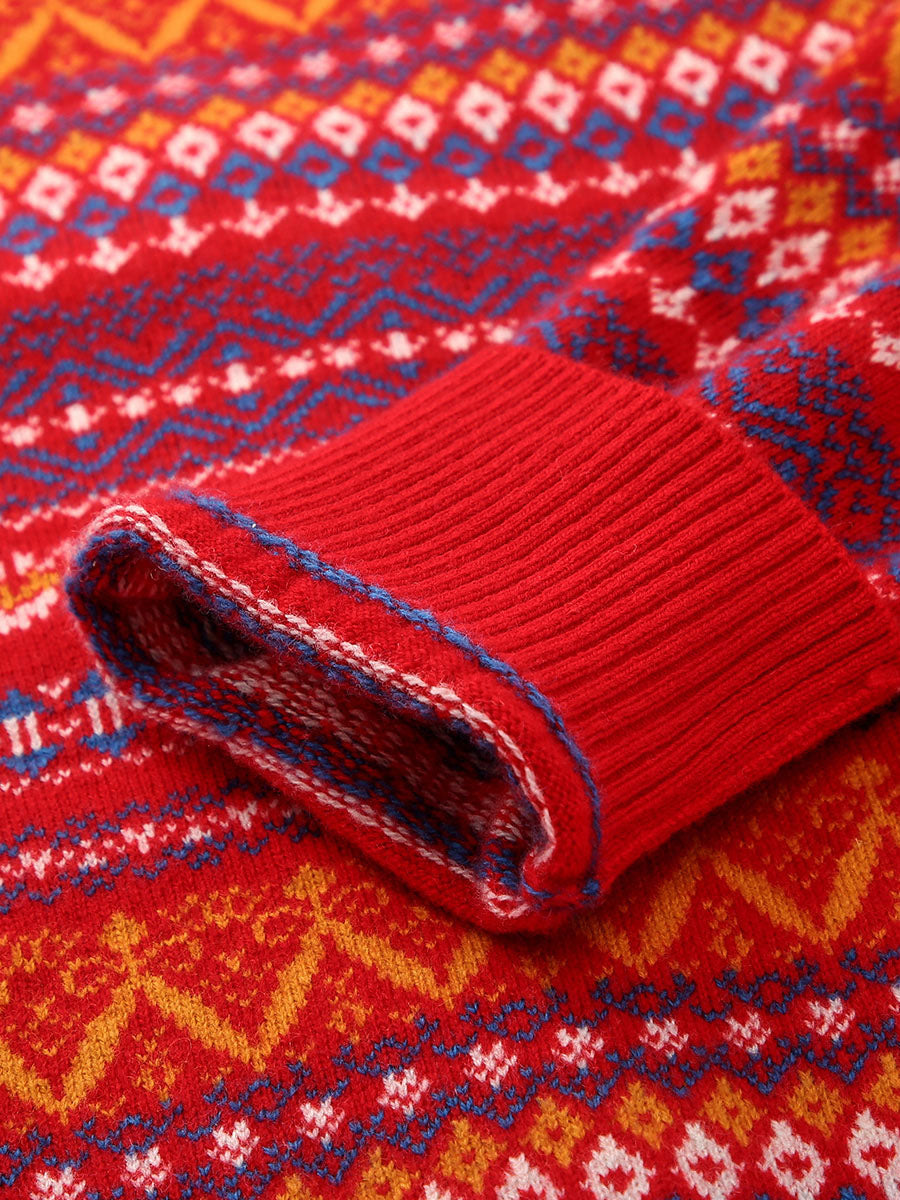 COMOBOCA 100% Wool Women's Fair Isle Patterned Cardigan