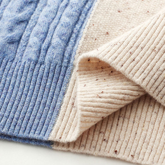 COMOBOCA 100% Cashmere Women's Color Block Cable Knit Sweater