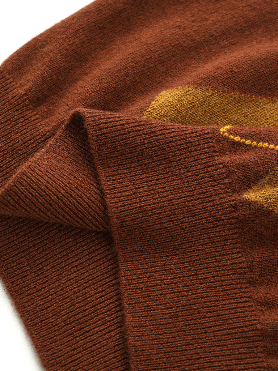 COMOBOCA 100% Wool Kids' Argyle Pattern Round Neck Sweater