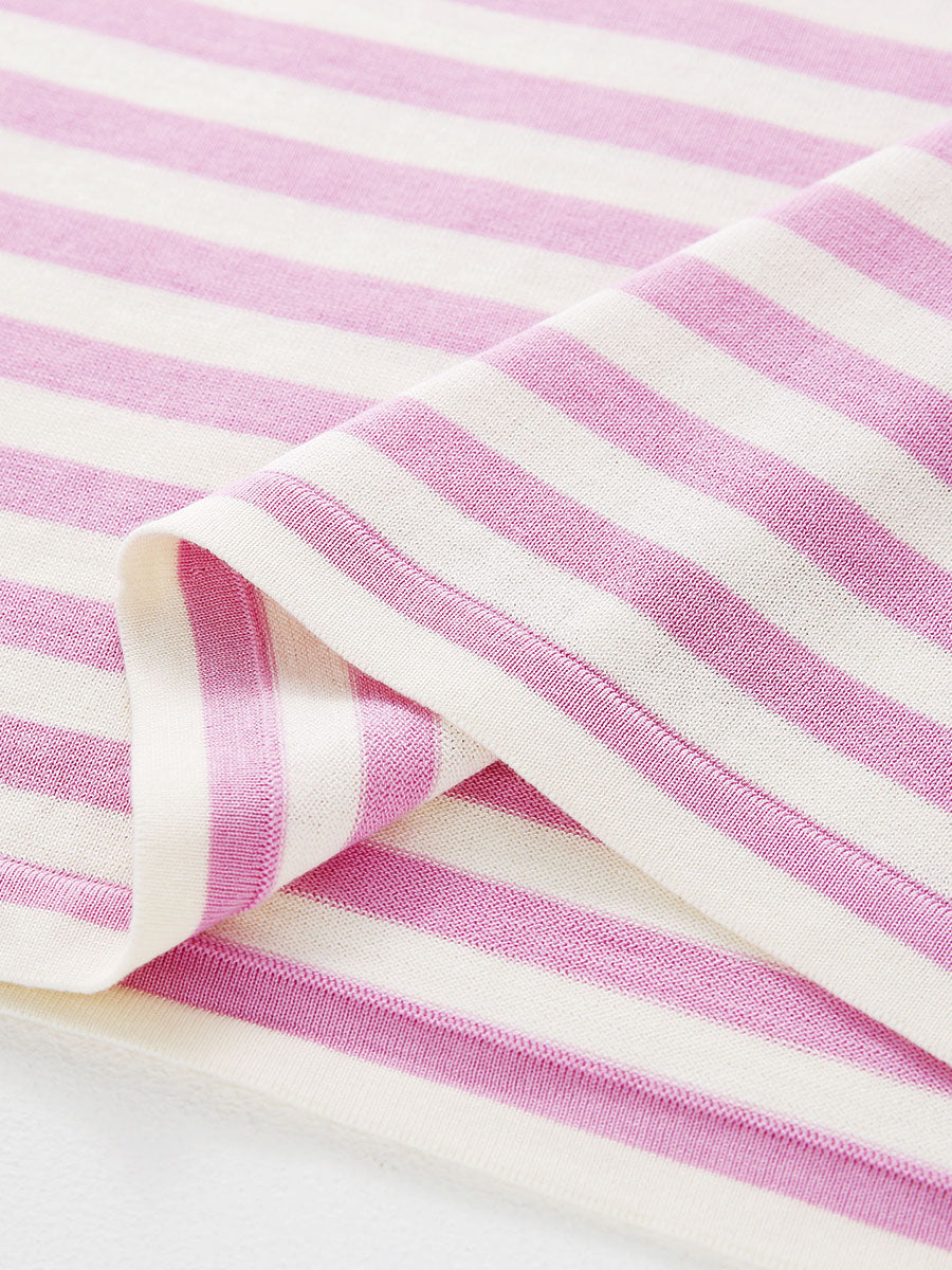 COMOBOCA Women's Striped Embroidered Pocket Knit T-Shirt