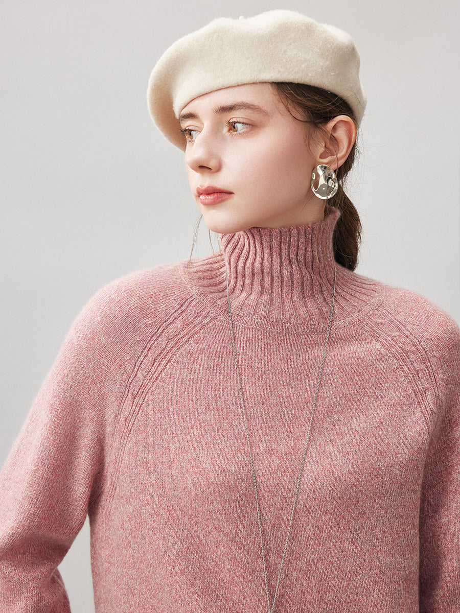 COMOBOCA 100% Cashmere Women's Ribbed Turtleneck Sweater