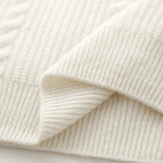 COMOBOCA 100% Cashmere Women's Cable Half Zip Striped Collar Sweater