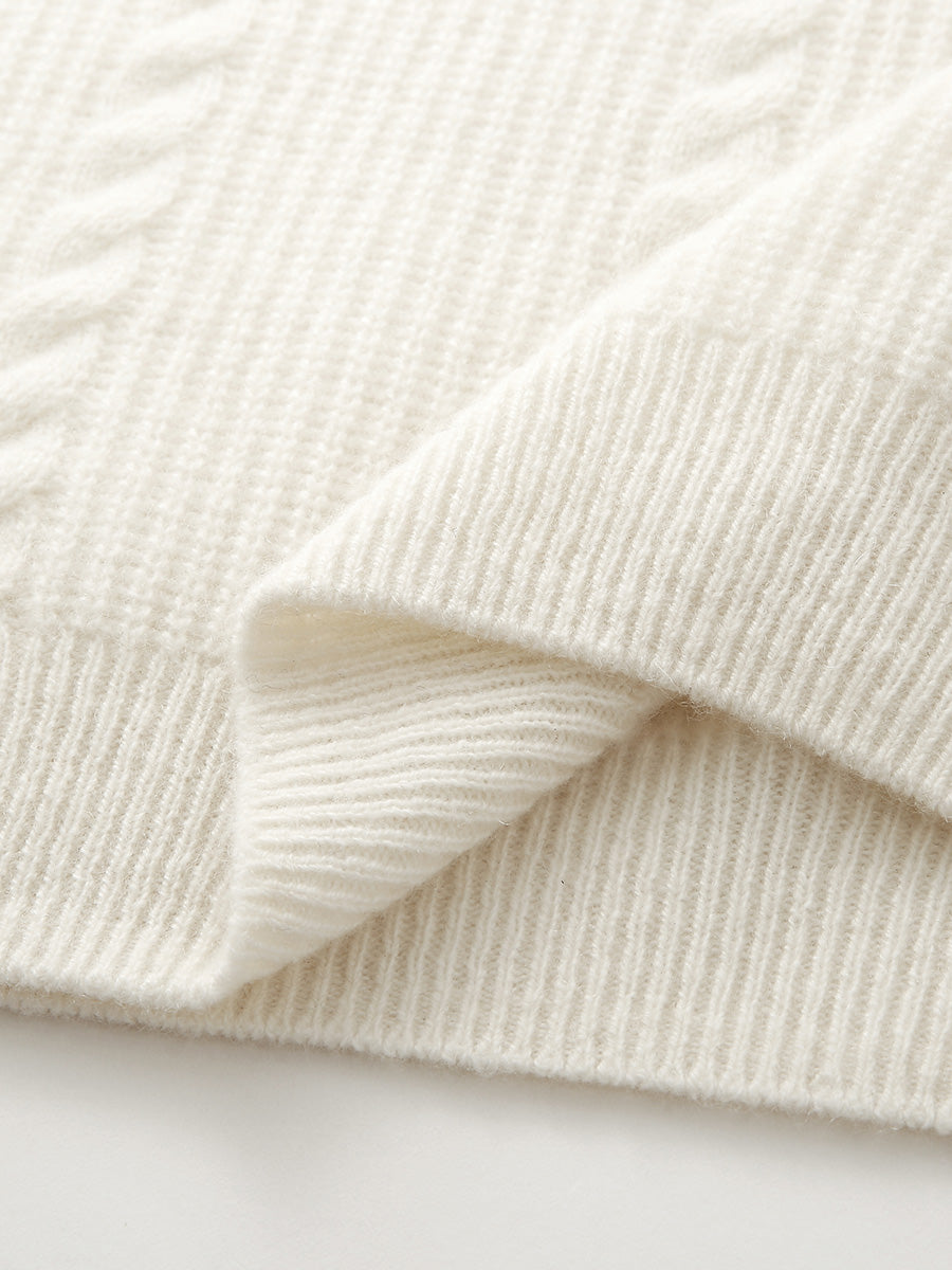 COMOBOCA 100% Cashmere Women's Cable Half Zip Striped Collar Sweater