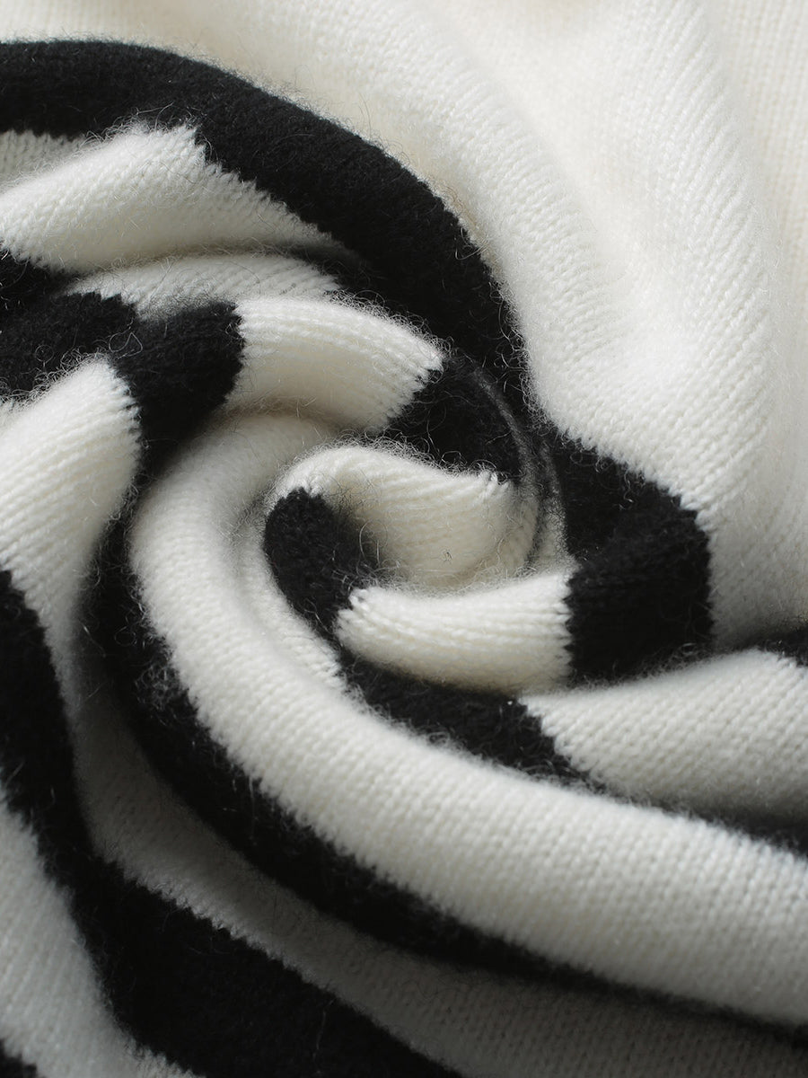 COMOBOCA 100% Cashmere Women's Striped Half-Zip Knit Sweater