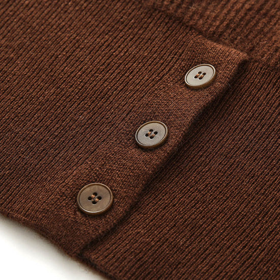 COMOBOCA 100% Cashmere Women's Round Neck Button Ribbed Knit Sweater