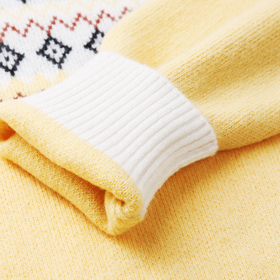 COMOBOCA 100% Wool Kids' Mock Neck Jacquard Sweater