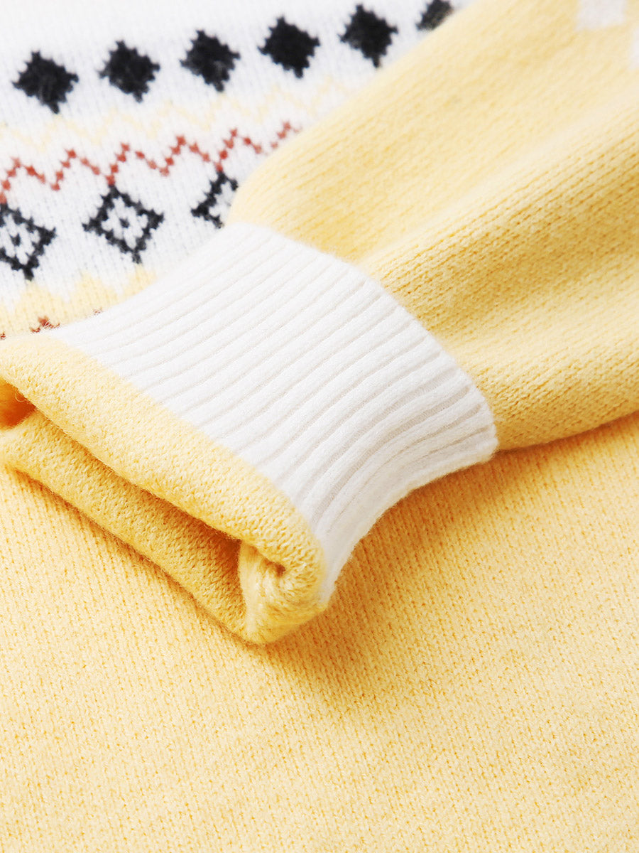 COMOBOCA 100% Wool Kids' Mock Neck Jacquard Sweater