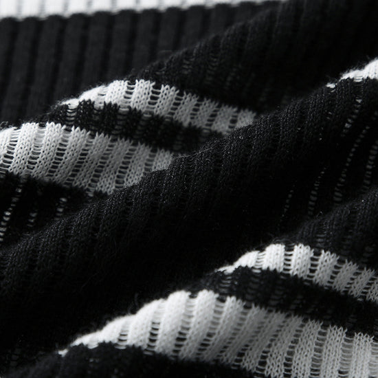 COMOBOCA Women's Striped Ribbed Round Neck Sweater