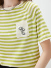 COMOBOCA Women's Striped Embroidered Pocket Knit T-Shirt
