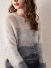 COMOBOCA Women's Mohair Crew Neck Gradient Knit Sweater