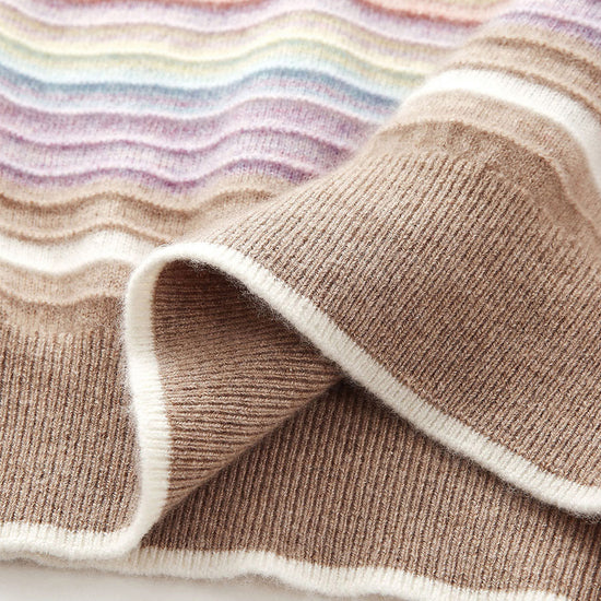 COMOBOCA 100% Cashmere Women's Rainbow Striped Round Neck Sweater