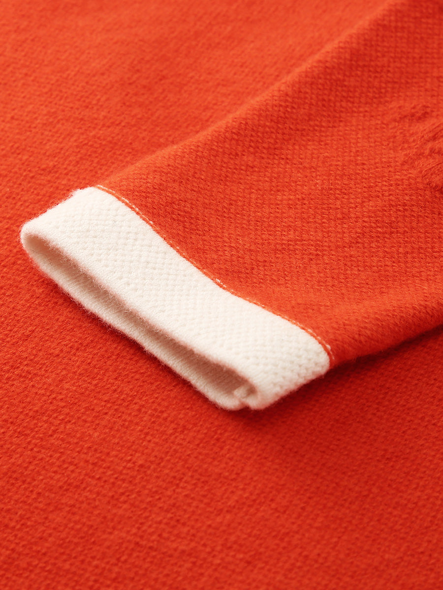 COMOBOCA 100% Wool Women's Contrast Trim Floral Embroidery Cardigan