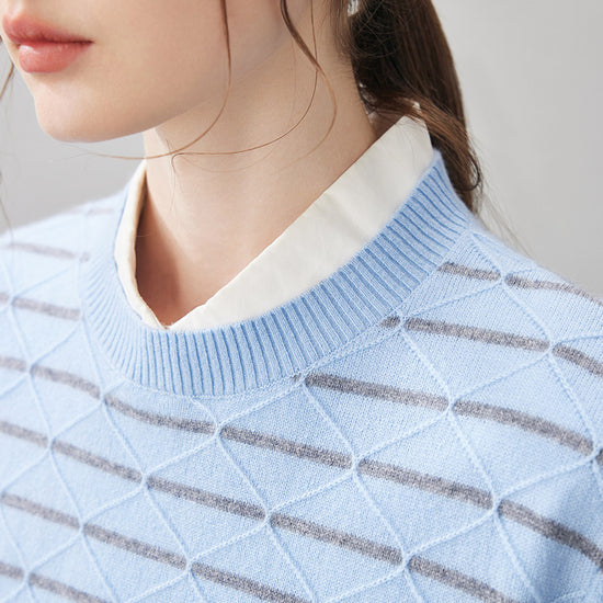 COMOBOCA 100% Cashmere Women's Striped Round Neck Knit Sweater