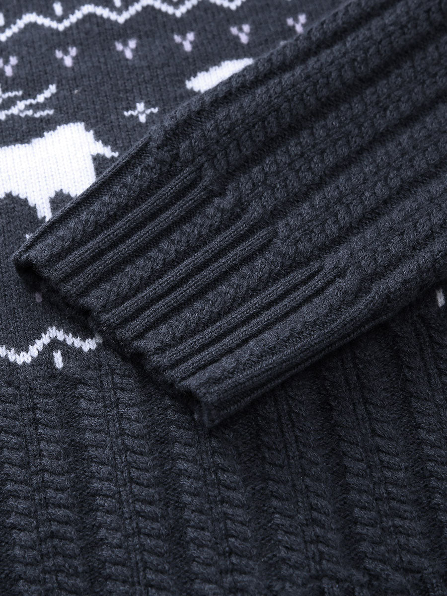 COMOBOCA 100% Wool Women's Reindeer Knit Cardigan