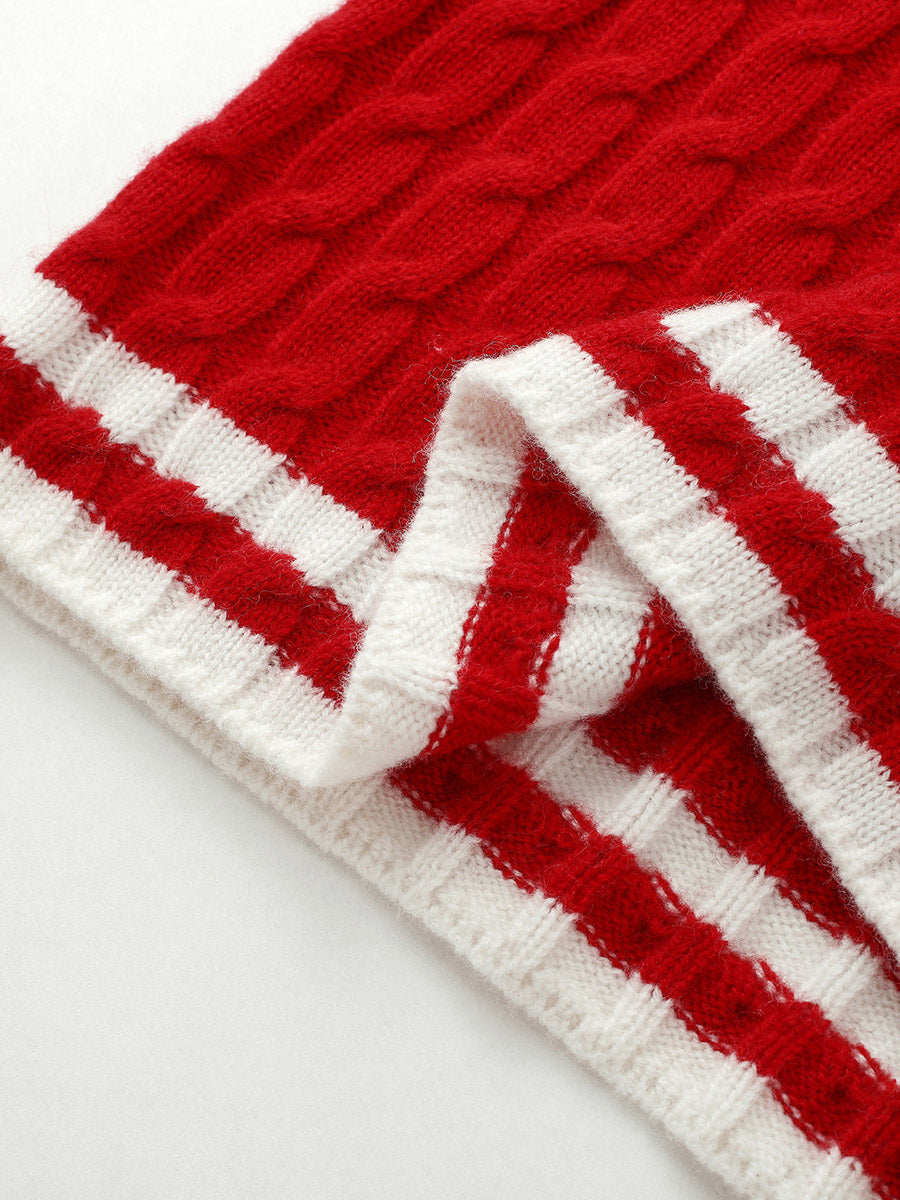 COMOBOCA 100% Wool Kids' Cable Knit Round Neck Sweater