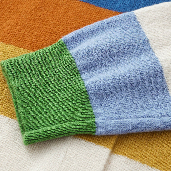 COMOBOCA 100% Wool Kids' Colorful Striped Round Neck Cardigan