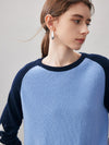 COMOBOCA 100% Cashmere Women's Color Block Round Neck Sweater