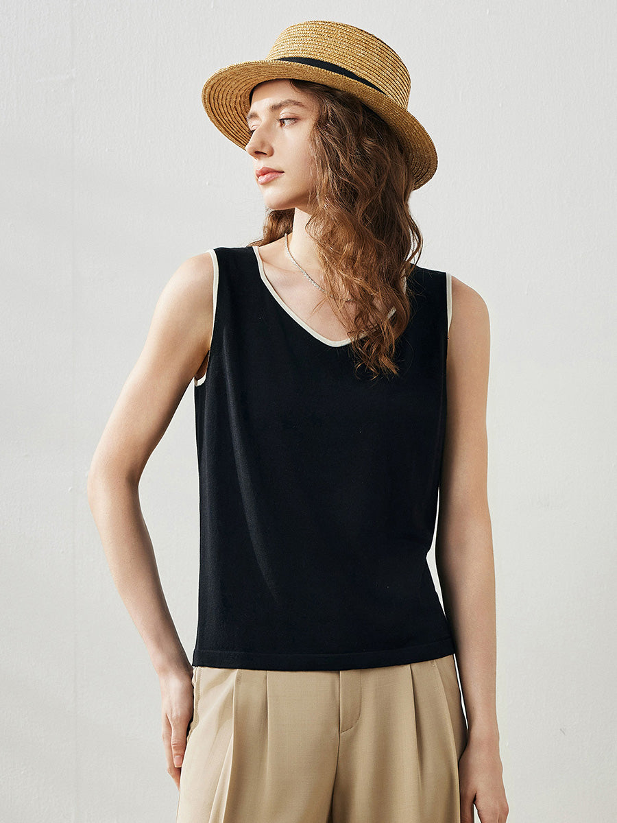 COMOBOCA Women's V-Neck Contrast Trim Tank Top