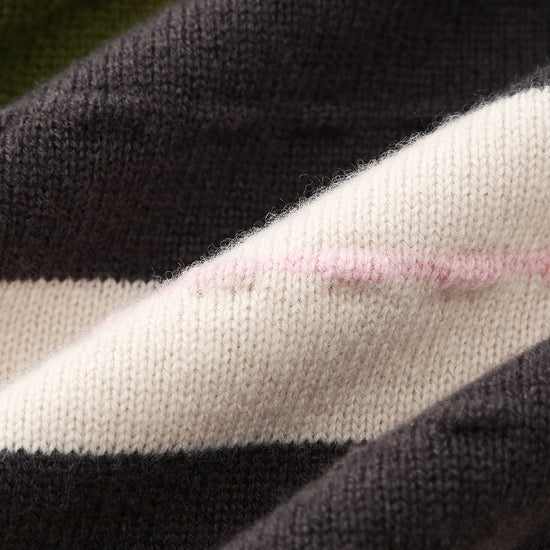 COMOBOCA 100% Wool Women's Cozy Striped Knit Sweater